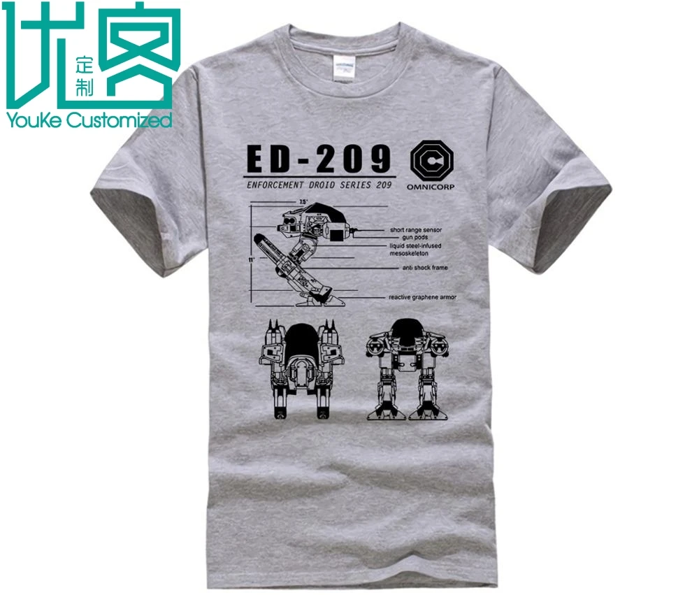 Мужская футболка с надписью ED-209 Blueprint Omnicorp летняя круглым вырезом и принтом в