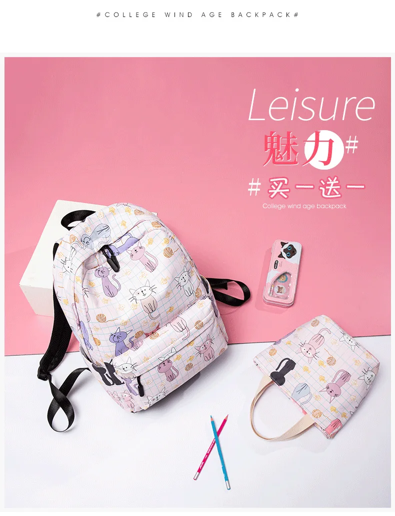 Водонепроницаемые женские маленькие рюкзаки Kawaii Cat Neko Bookbag холщовые школьные сумки для девочек-подростков Милая дорожная сумка для ноутбука Rugzak