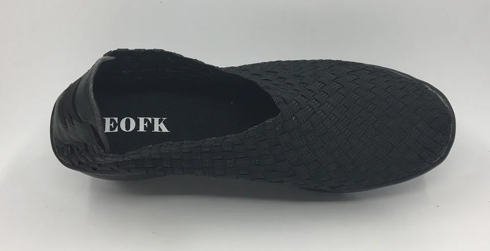 EOFK Breathable Women Woven Shoes loafers Handmade Elastic Woven Slip On Nylon Platform Wedges Shoes Woman