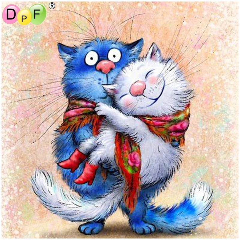 DPF DIY Алмазная вышивка крестиком рукоделие Синий Белый Кот 5D алмазная вышивка Алмазная мозаика Квадратные наборы домашний декор