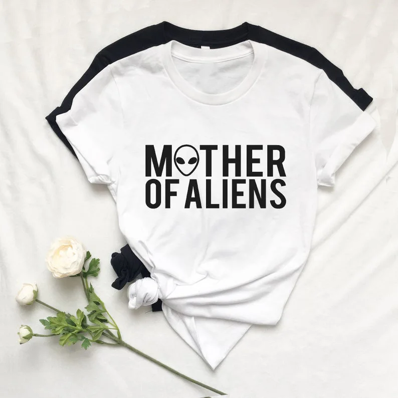 MOTHER OF ALIENS лозунг футболка смешные гранж tumblr 90 s Мода женские вечерние уличный