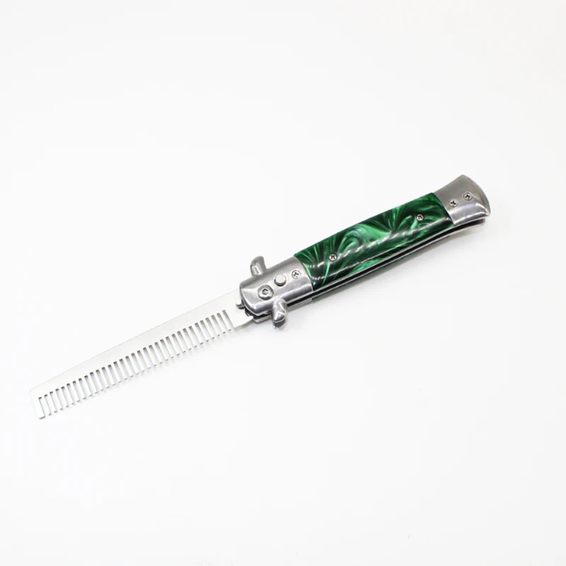 Green and black 1 шт., автоматические расчески из нержавеющей стали, складной нож, щетки, триммер для волос, расческа, аксессуары, Бабочка, мужской карманный нож, расческа - Цвет: Green and black