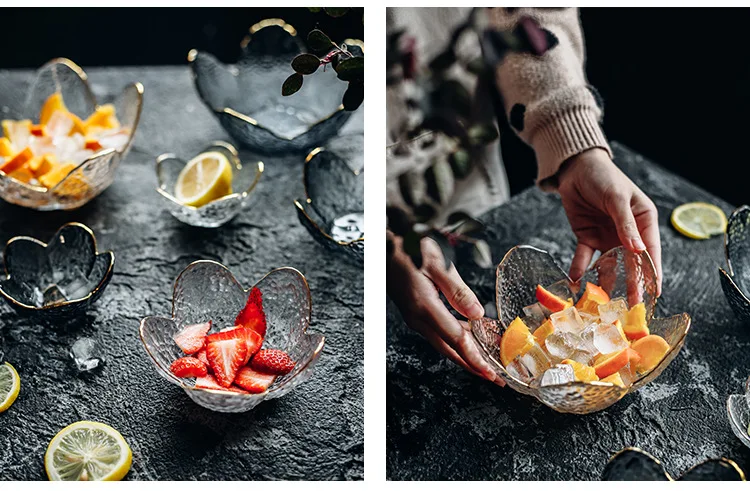 KINGLANG Insta-style стеклянная чаша ручной работы с позолоченными краями дизайн вкус блюдо домашний салатник фруктовый десерт миска для десерта блюдо