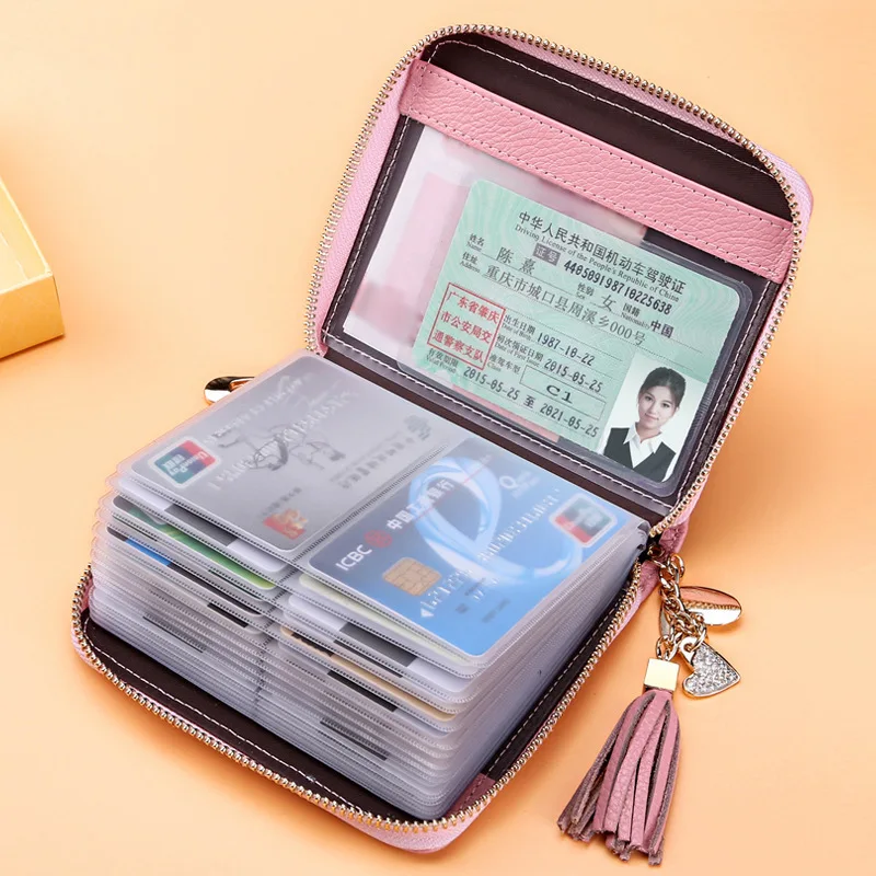 Pink Women Credit ID Card Holder Case Extendable Business Bank Cards Bag Wallet Coin Purse Carteira Mujer Tarjetero