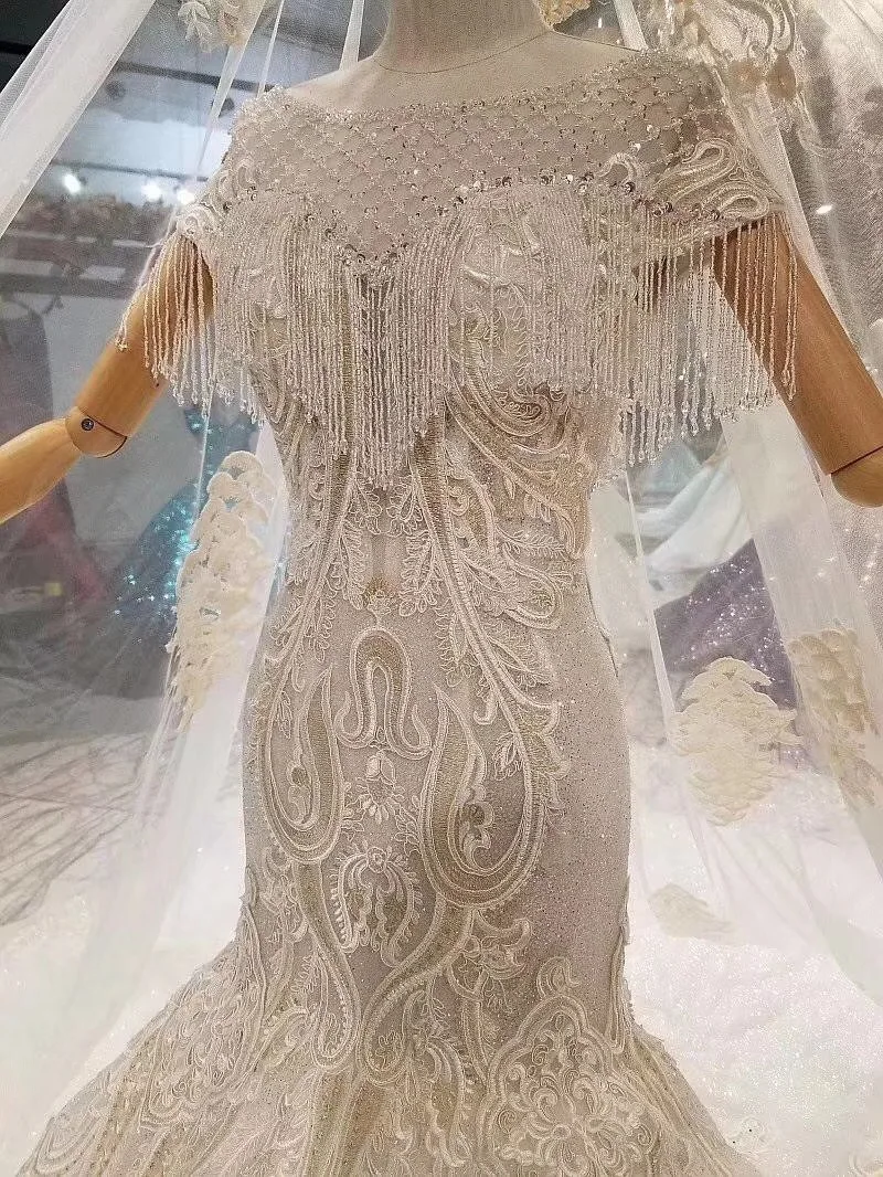 H&S BRIDAL Mermaid Wedding dresses Crystals short sleeve Elegant wedding dress robe de marriage with long luxury veil vestidos