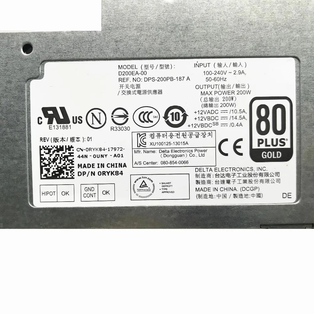 Оригинальная б/у для DELL 9010 9020 2330 200W AIO Питание L200EA 01 D200EA 00 0RYK84 0CJ4XJ 100% тестирование