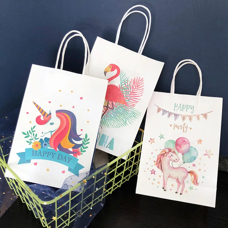 10pcs Unicorn Paper Bag Flamingo Gift Bags Wedding Candy Birthday Party Decoration Shopping with Handle |