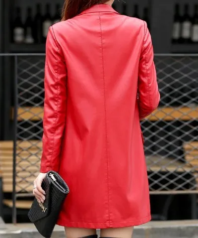 Европейский женский длинный Тренч из искусственной кожи больших размеров