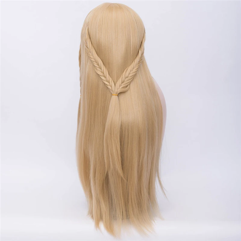 Блондинка MSI Wigs, Длинные Синтетические парики для косплея, плетеные волосы, блонд, прямой парик, розовая сетка, серебристо-белый, Игра престолов, Плетеный женский парик - Цвет: Блондинка