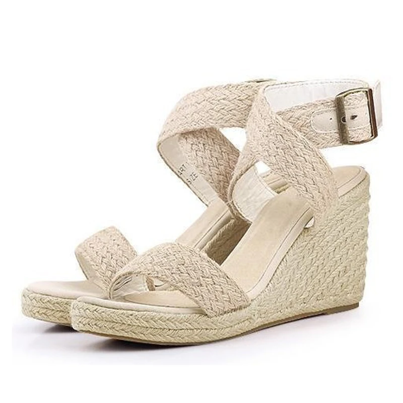 Женские эспадрильи с ремешком на щиколотке летние сандалии танкетке из пеньки