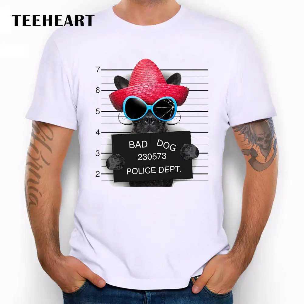Wanted Bad Dog's Mugshot French Bulldog Straw Hat Funny Joke Men T Shirt Tee | Мужская одежда