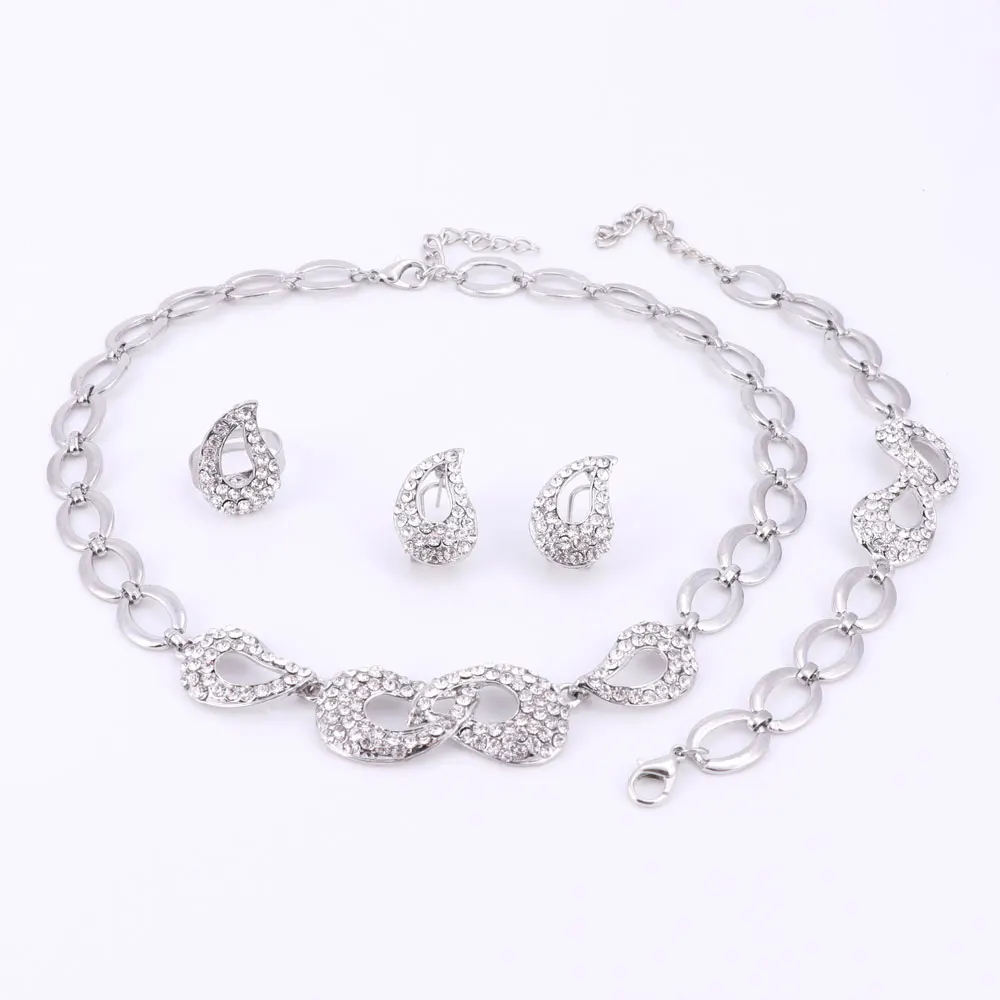 3 цвета свадебные Кристальные посеребренные ожерелья/серьги/браслет/кольца