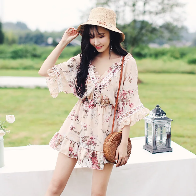 Plus Size Bikini 2019 New Arrival Sexy Halter Swimwear Brazilan Bandage Floral Design Women Push Up Print Biquini Dress |