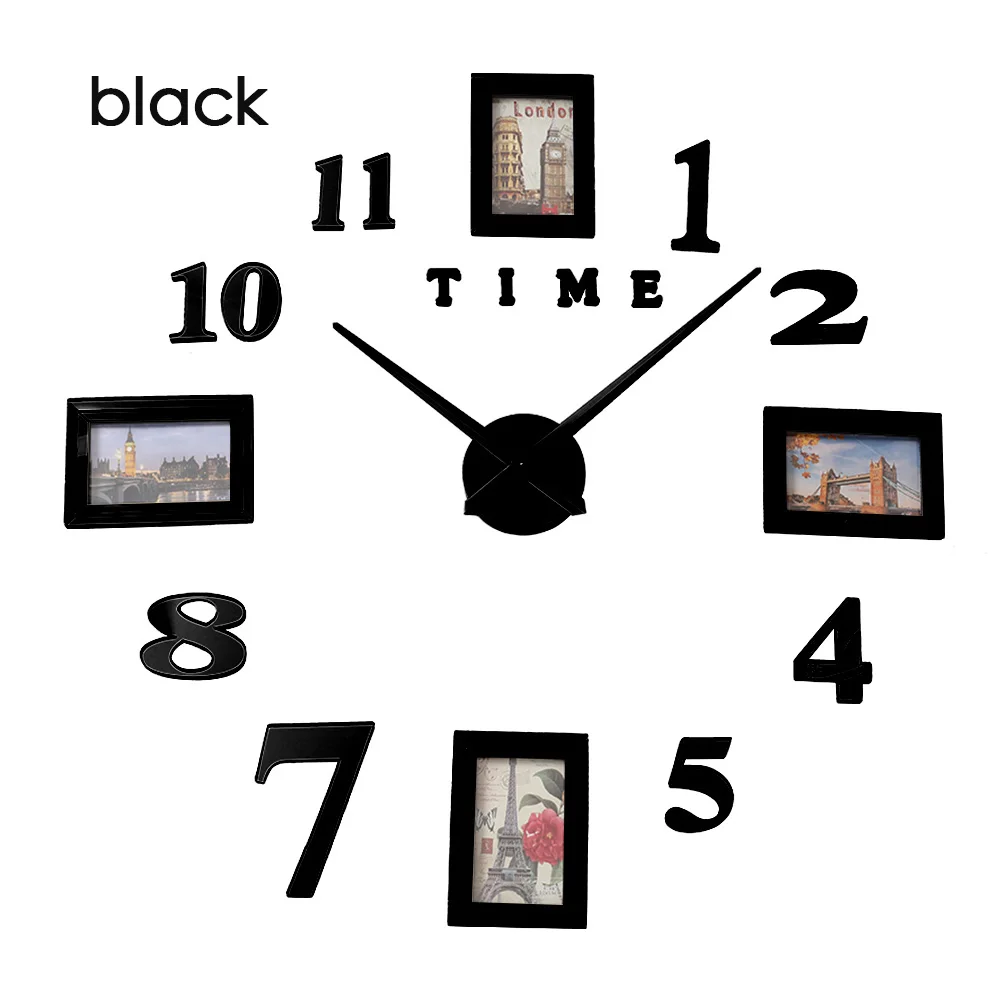 wall clock black Фоторамка Saat настенные часы Horloge Reloj De Pared Duvar Saati Relogio De Parede Klok современный дизайн настенные часы 3d большие светящиеся - Цвет: wall clock black