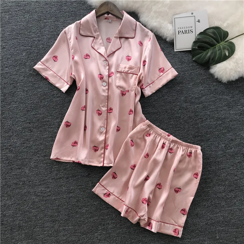 Женская пижама с коротким рукавом MECHCITIZ шелковая из атласа и шорт лето | одежда