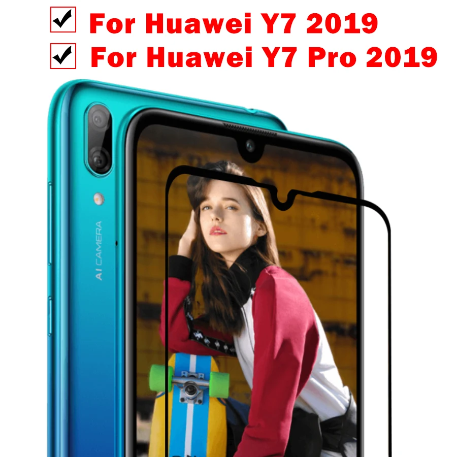 1-2pcs protective glass for huawei y7 2019 safety glass hauwei huavei y7 pro 2019 y7pro 7y y 7 y tempered glas front film trem