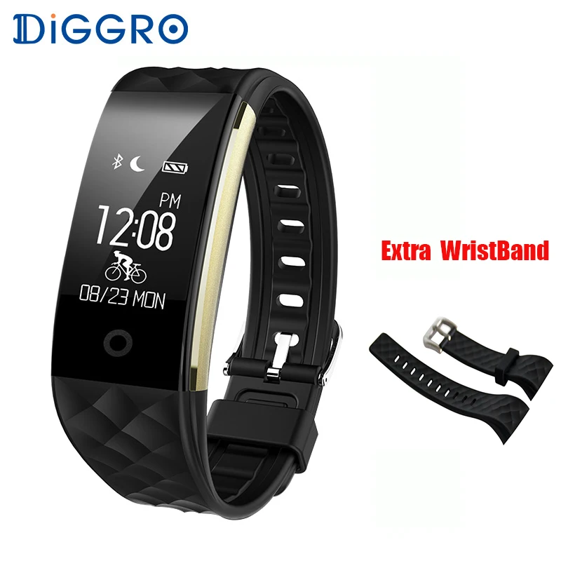 Black with black Умный Браслет Diggro S2 с Bluetooth, монитор сердечного ритма, IP67, спортивный фитнес-трекер, браслет для телефона на базе Android IOS - Цвет: Black with black