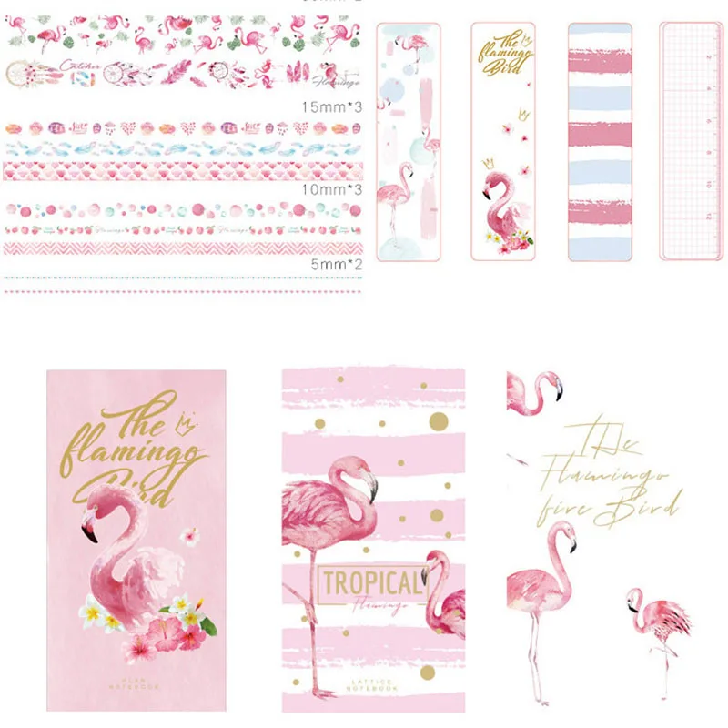 New Spiral Flamingo Space Bullet Journal Diary Handbook Set Travel Notebook Planner with Sticker Tape Beautiful Agenda