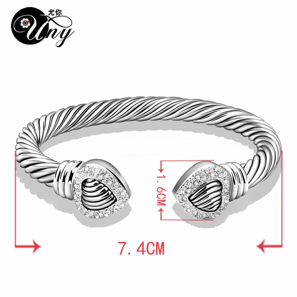 Uny браслет любовь сердце витой Провода браслет браслет дизайнерский бренд Ретро Уникальный элегантный Для женщин Модные украшения Браслеты