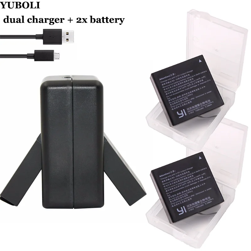 2x AZ16-1 для Xiaomi Yi 2 4K батарея+ USB Двойной аккумулятор зарядное устройство для XiaoYi 2 4K Xiaomi Yi 4k+ аксессуары для экшн-камеры