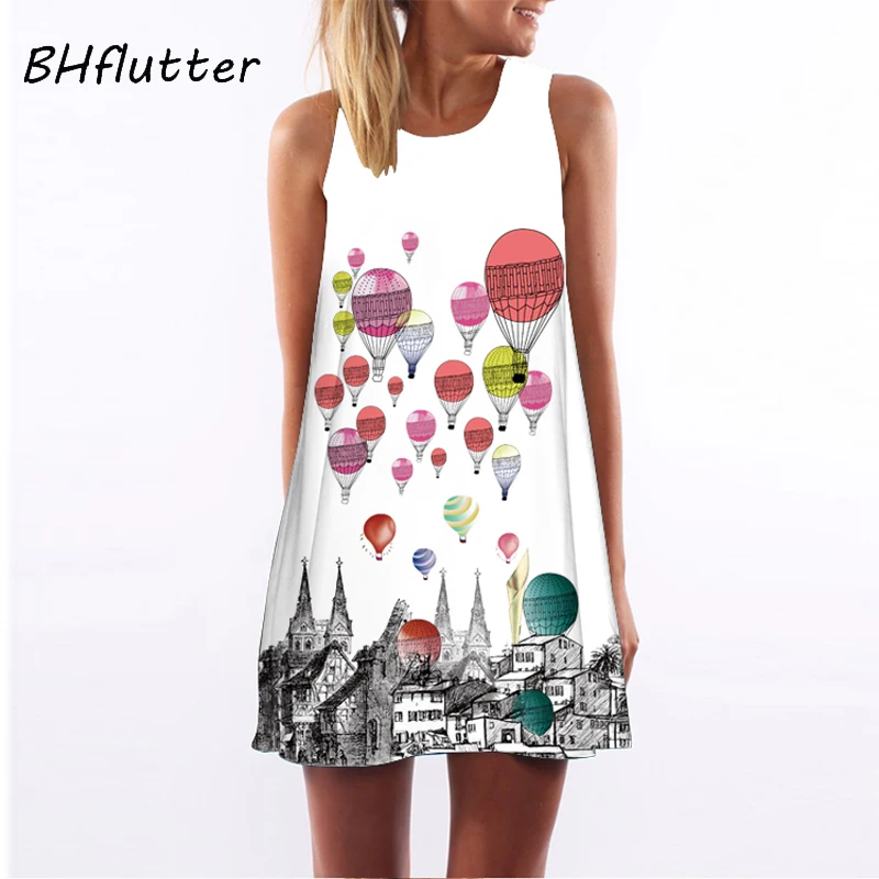 Новинка 2018 женское шифоновое платье от BHflutter летнее без рукавов с цифровым