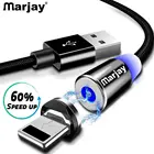 Магнитный USB-кабель Marjay 1 м 2 м, светодиодный кабель для быстрой зарядки, зарядный кабель для iPhone XS Max XR X 5S 8 7 6s 5 se, кабель для iPhone, iPad