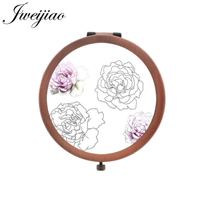 

JWEIJIAO Sketch cartoon flowers Beauty Health Portable mirror Round Mini Vintage Copper Metal espejo de maquillaje KL50