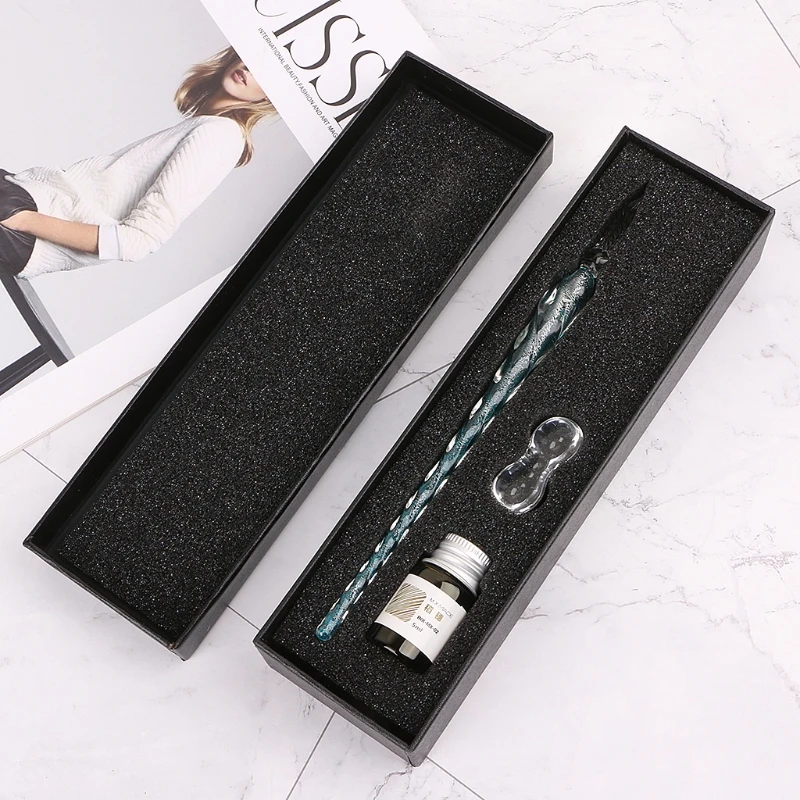 Хрустальное стекло Dip Pen Set Non-carbon Ink Fountain Signature Writing канцелярские инструменты Kawaii