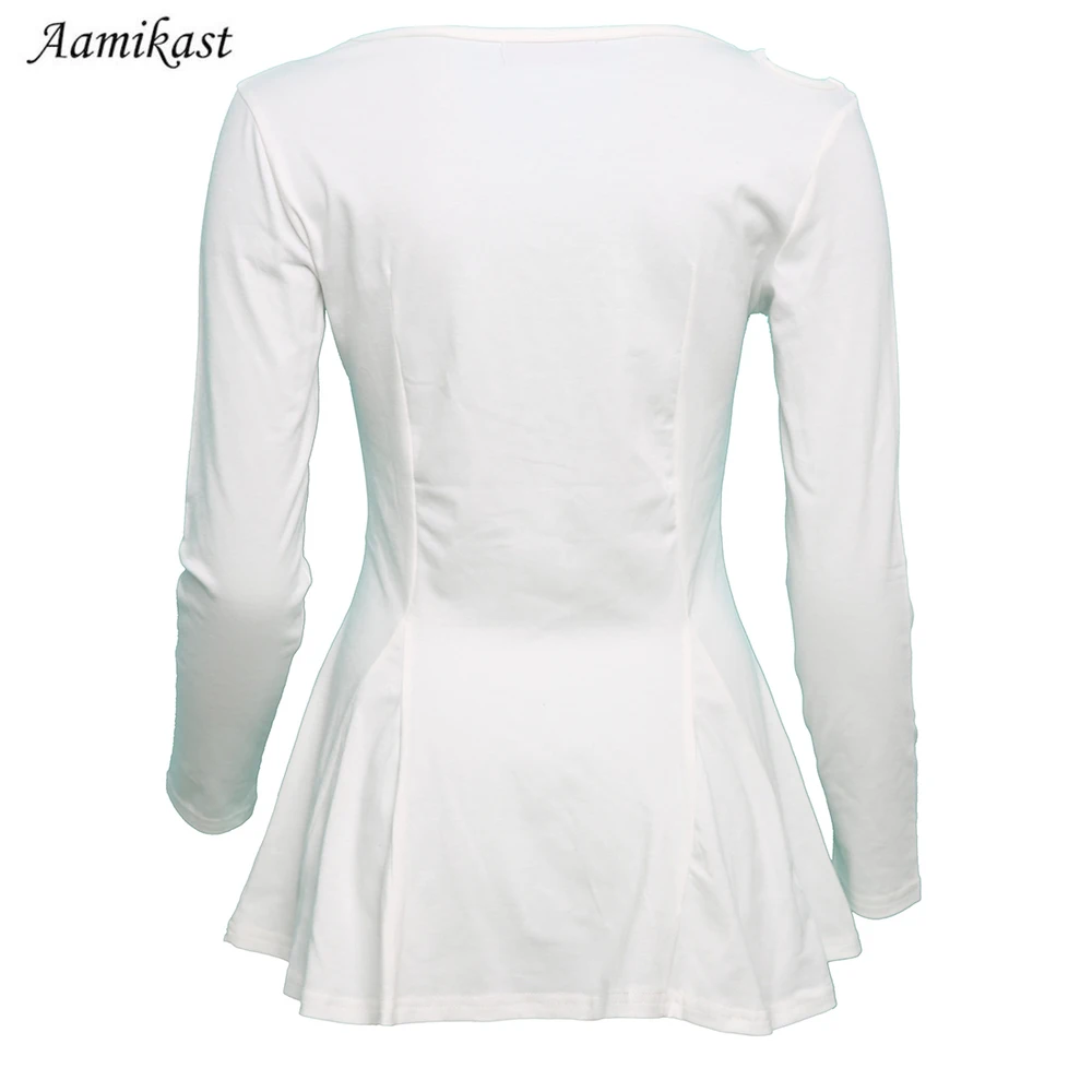 AAMIKAST/, новинка,, черный, белый, серый, красный, женская мода, низкий вырез лодочкой, длинный рукав, баска, Свободный Топ, футболка