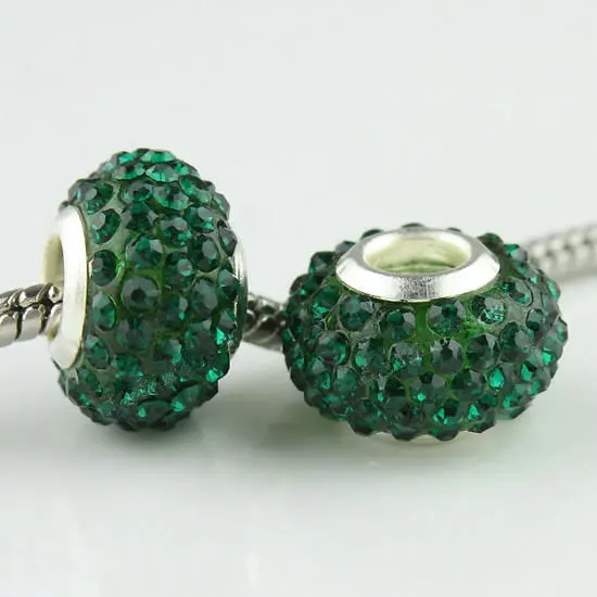Emerald 50 шт./партия, разноцветные стразы, кристаллы, эпоксидные спейсеры, Европейские Бусины с большими отверстиями для изготовления ювелирных украшений, подвески, браслеты - Цвет: Emerald