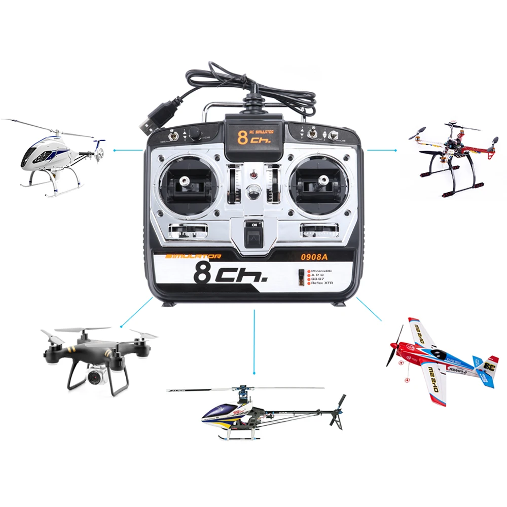 0908A 8CH RC симулятор полета поддержка Realflight G7 Phoenix 5,0 XTR пульт дистанционного управления Вертолет с фиксированным крылом Дрон