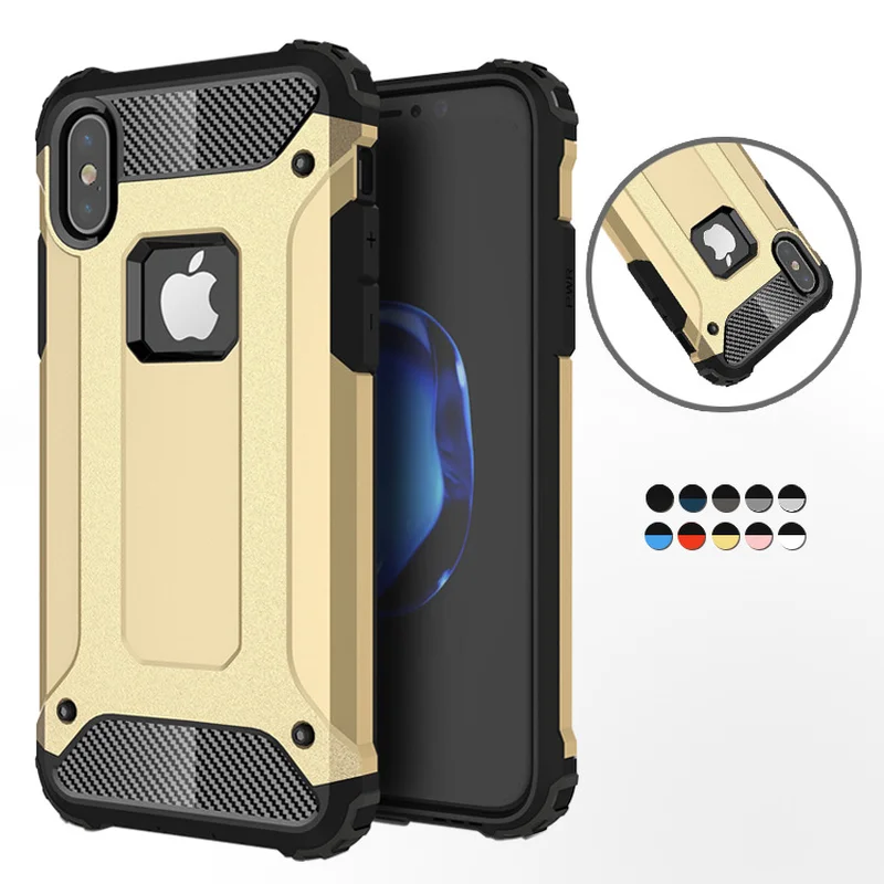 Armor Phone Case for Iphone X XS 6 6s 7 8 Plus 7plus Thick TPU+PC Hard Cover Shockproof Full Protection Black |