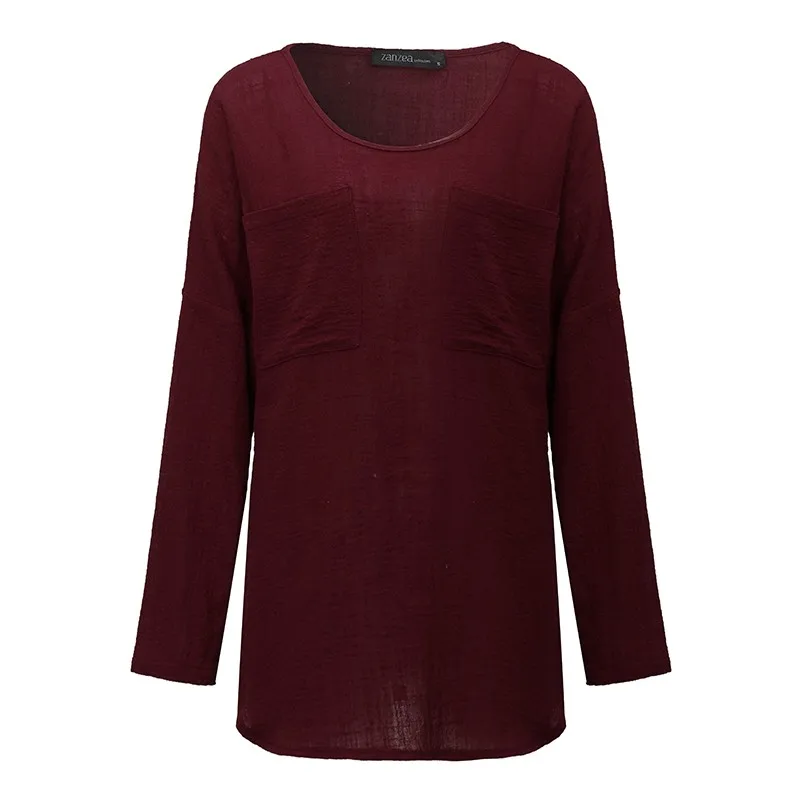 Wine Red VONDA Одежда для беременных, блузки для беременных женщин,, повседневные свободные рубашки с длинными рукавами для беременных, большие размеры, однотонные топы выше размера d - Цвет: Wine Red