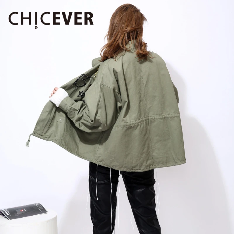 CHICEVER осеннее пальто для женщин ветровка с вышивкой и длинным рукавом Свободное