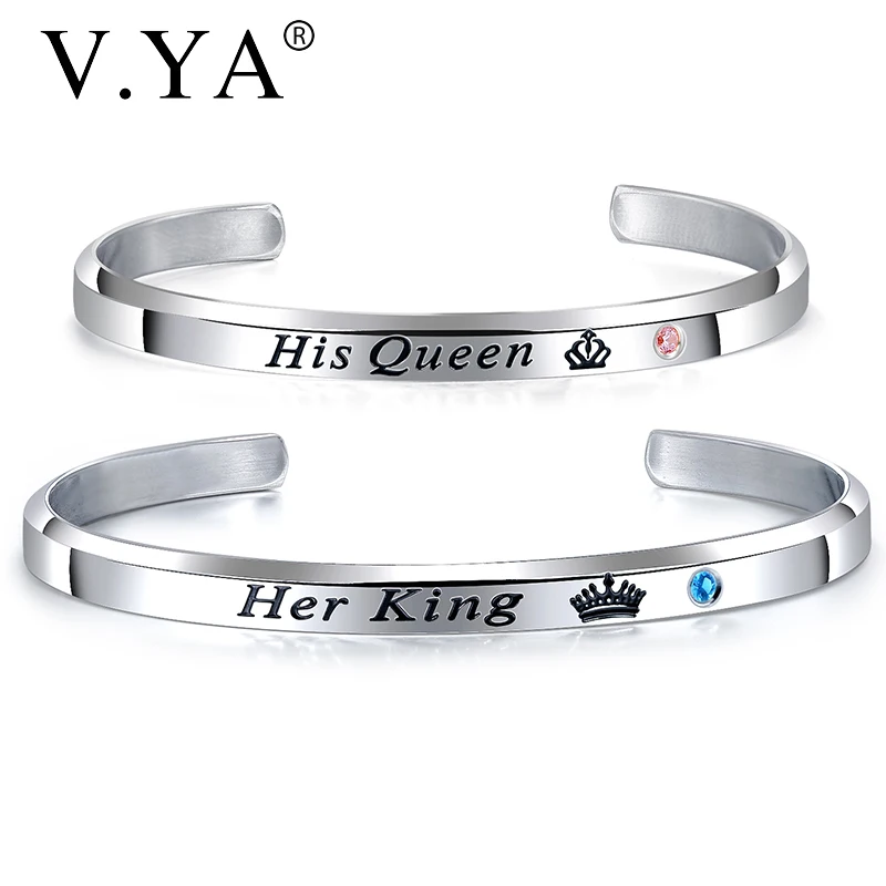 Новые простые браслеты V.YA с надписью Her King & His для влюбленных браслет из