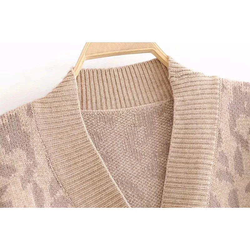 2018 женский модный Леопардовый коричневый кардиган осень-зима ребристый вязаный