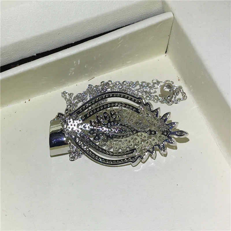 Vecalon Charm Flower pendant White Gold Filled AAAAA zircon Wedding Engagement Pendants with necklace for Women Bridal Jewelry | Украшения