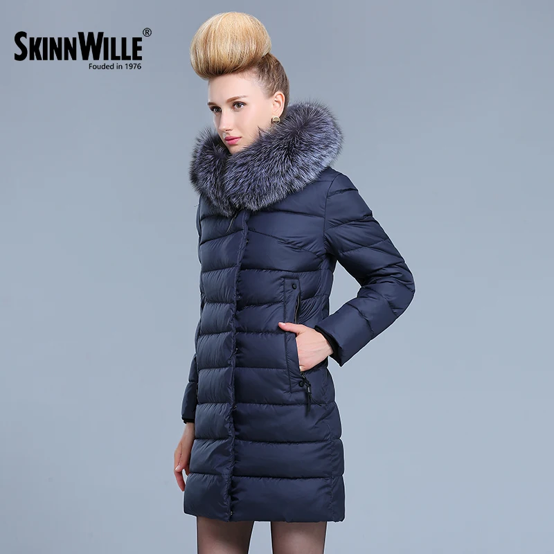 Skinnwille 2017 Куртка Женская Зимняя Пальто Женское С Капюшоном Натурального меха