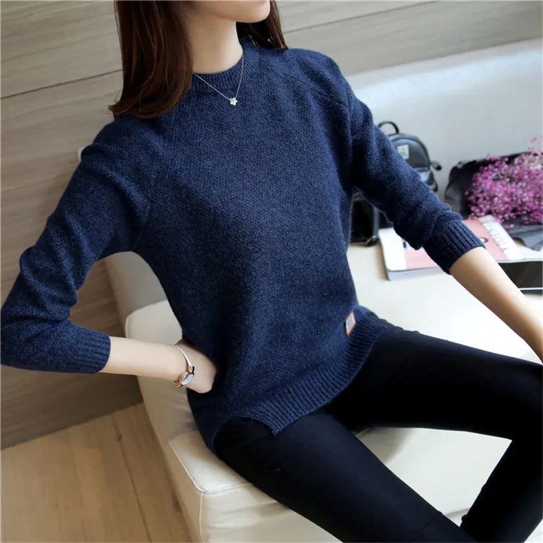 

2019 Women solid split Sweaters And Pullovers Autumn Winter Long Sleeve Pull Femme Pullover Female Casual Knitted Sweater
