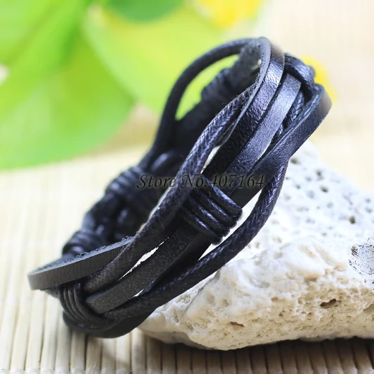 ZotatBele 6pcs/lot fashion handmade black wrap braided genuine leather bracelet with Hemp rope for women &amp man SF28 | Украшения и