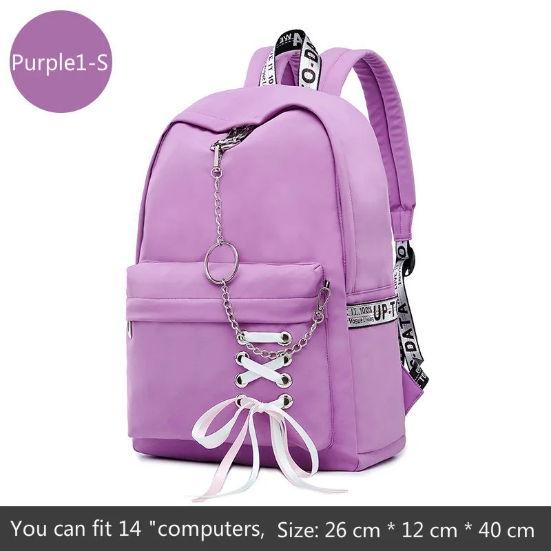 Purple1-S Fashion Girl Schoolbag Students Pink Laptop Backpack School Bags For Teenage Girls Women Backpacks Mochila infantil Escolar - Color: Purple1-S