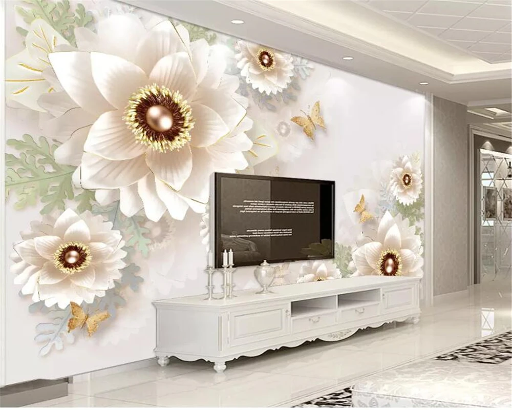 

Beibehang Custom 3D Wallpaper Embossed jewels flowers Living Room Sofa TV bedside Background Wall Mural Photo 3d wallpaper