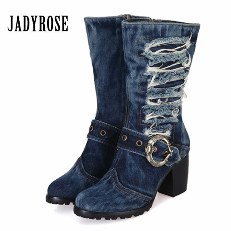 Jady Rose/ г.; зимние теплые ботинки; женские ботинки из джинсовой ткани на платформе и высоком массивном каблуке; Botas Mujer; джинсовые ботинки для верховой езды; женская обувь; размер 42