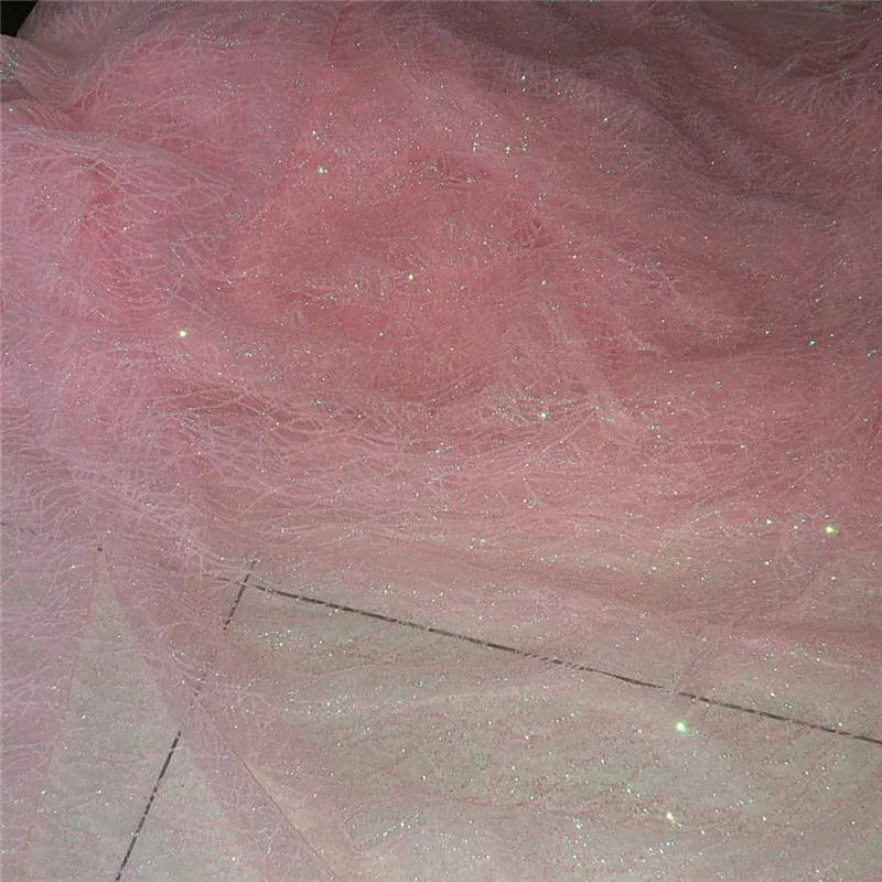 Light pink color Fashion glued glitter lace fabric H-1967 shinny fao wedding decoration | Дом и сад