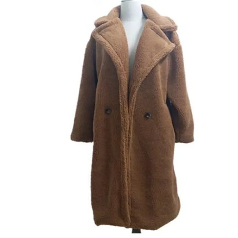 

High-end Design 2018 Newest Winter Red Brown Teddy Trench Coat Women Fur Cashmere Overcoat Thick Warm Wool Long Coats Female XL