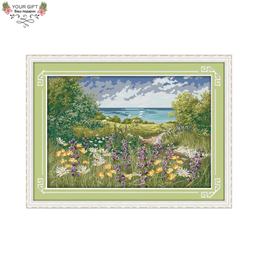 

Joy Sunday Seaside Scenery Home Decor F759 14CT 11CT Counted Stamped Cliffside Path Needlepoints Embroidery Cross Stitch Kits