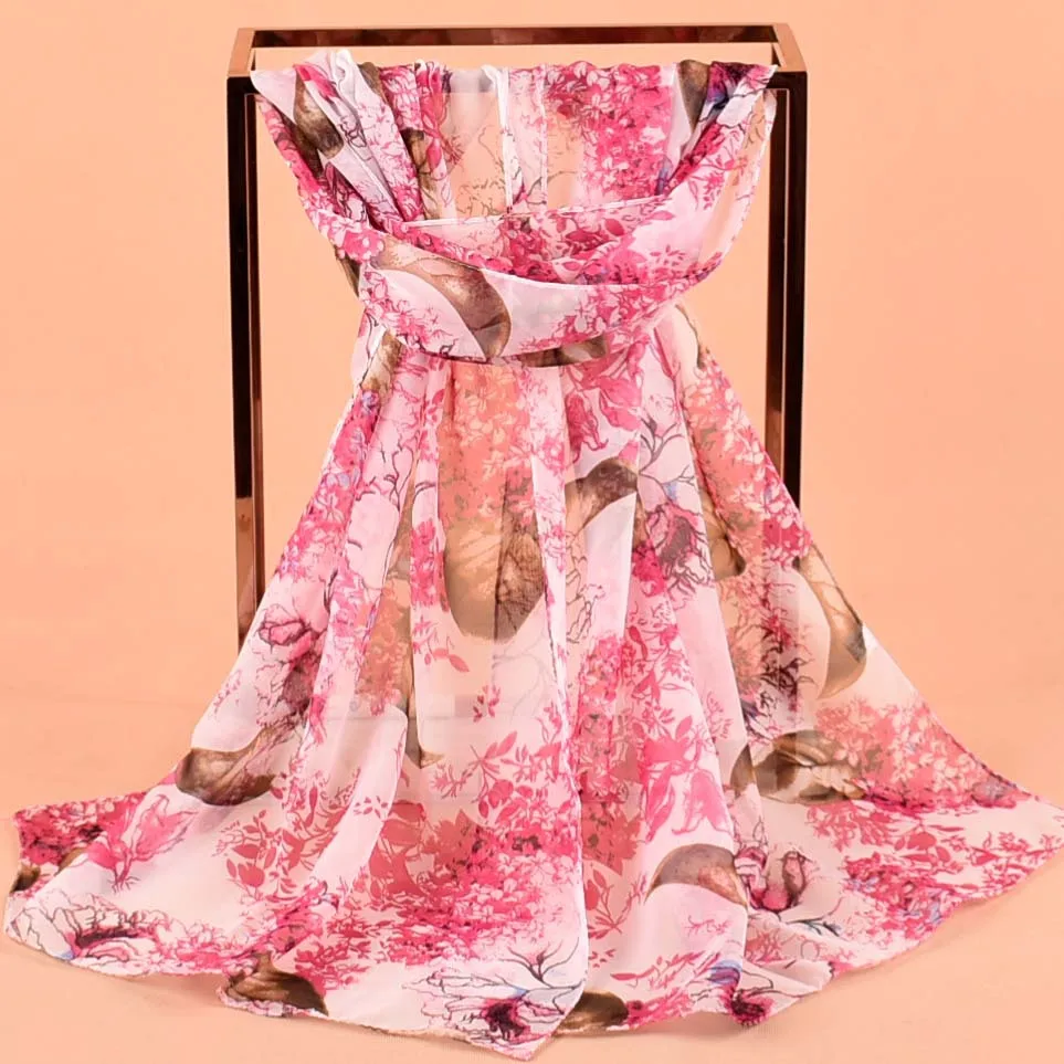 Фото Модный Шелковый шарф для женщин с цветочным принтом Мягкий Шифоновый хиджаб шали