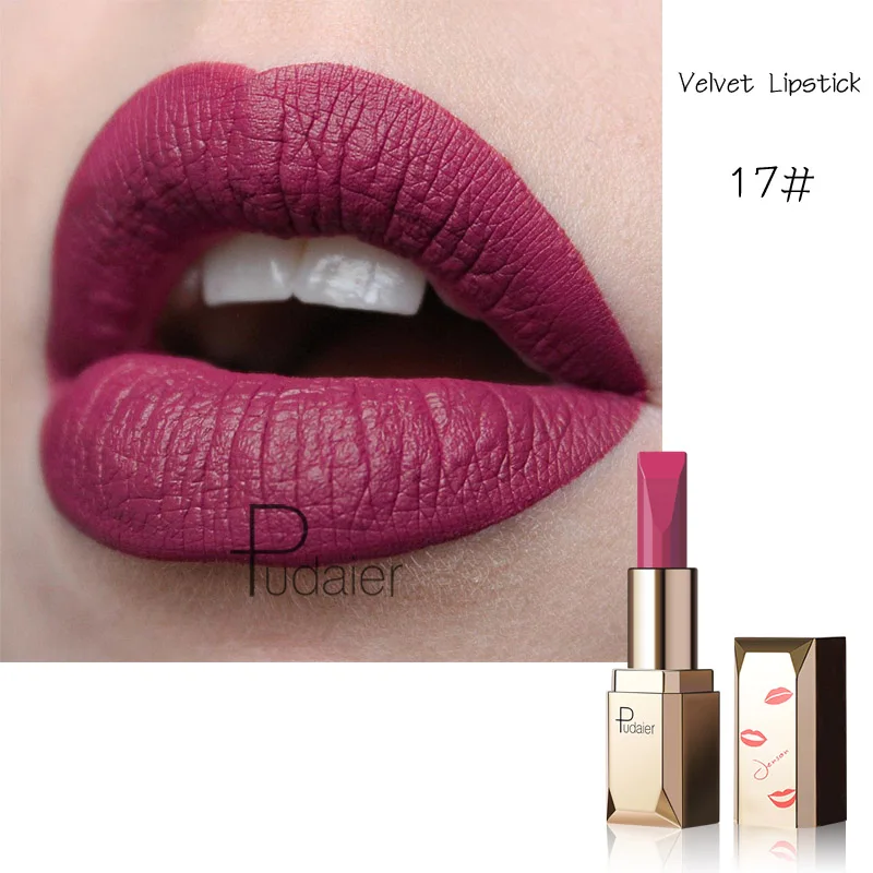 color 17 Pudaier, 26 цветов, матовая губная помада, водостойкая, для макияжа, Batom, телесный, бархатный, стойкий, для губ, губная помада, румяна, коврик для губ - Цвет: color 17