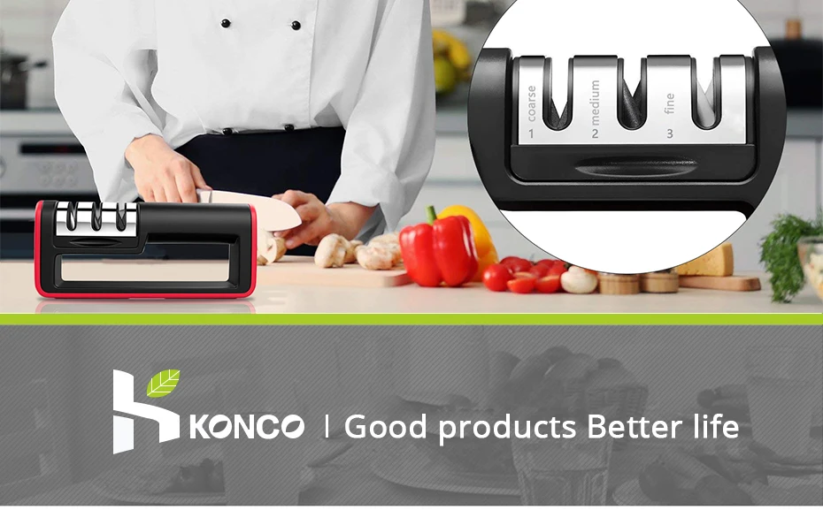 KONCO 3-в-1 шеф-повар точилка для ножей, 3-ступенчатый заточка Системы с Non-slip база, Ножи ремонт, восстановление и польских лезвий