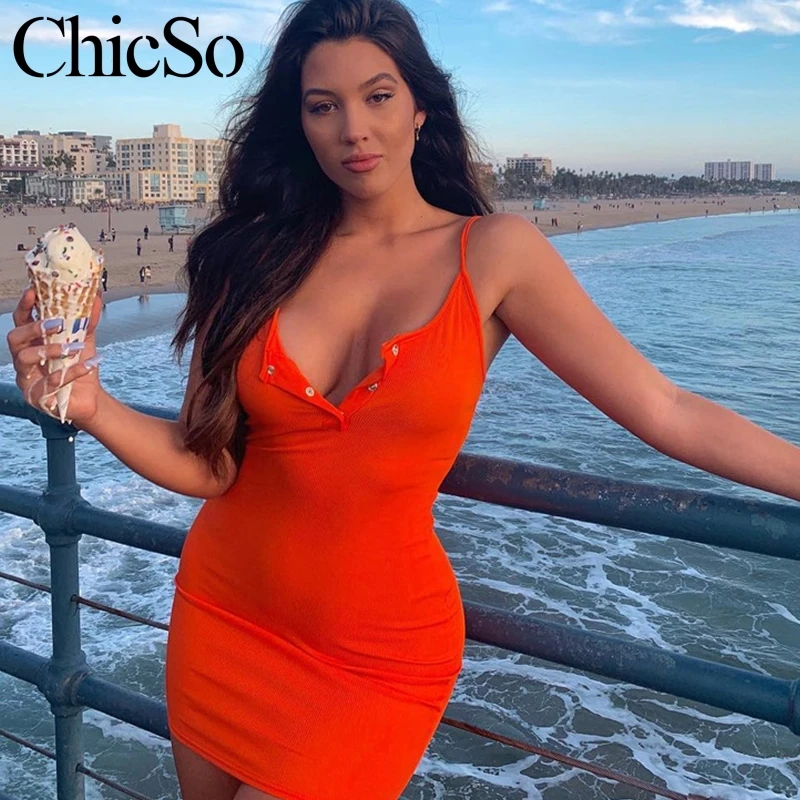 Женское Повседневное трикотажное платье MissyChilli оранжевое облегающее короткое